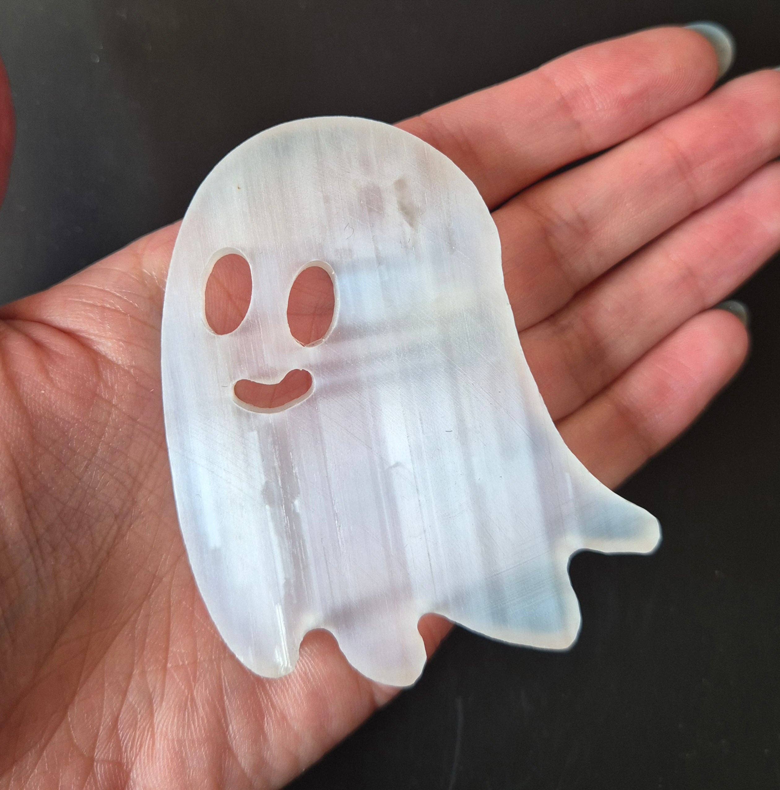 Selenite Crystal Carving Flat Ghost 75mm