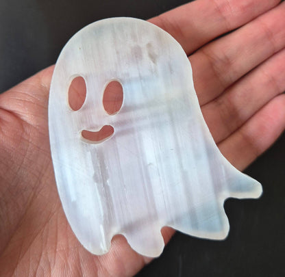 Selenite Crystal Carving Flat Ghost 75mm